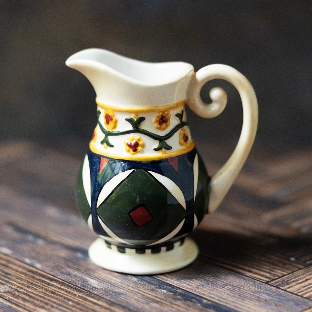 Vintage 2002 Jim Shore Enesco Creamer Miniature Pitcher NBL01B green white